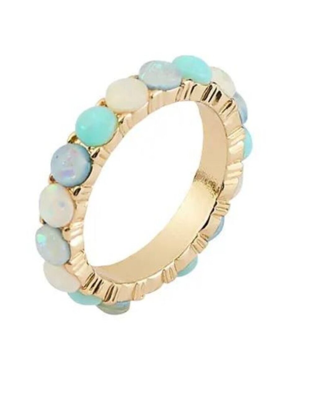 Park Lane Gold Ring with Opalescent Blue and Cream Cabochons